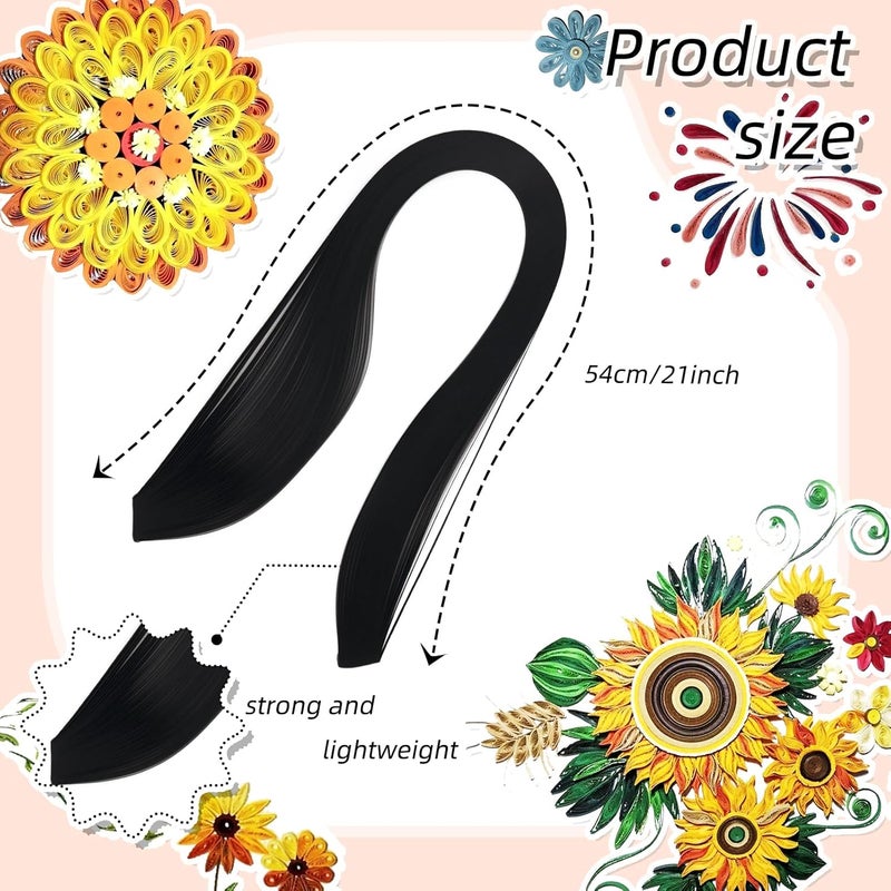silllule 360Pcs Paper Quilling Strips 3mm (1/8inch) Width 54cm (21inch) Length Strips Quilling Art Paper, Single Color Quilling Strips Paper for Art,Parper Craft Decorating,Paper Hand Craft (Black) - Image 2